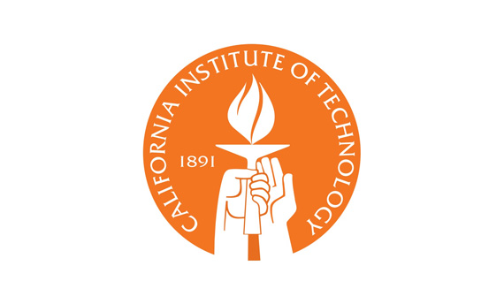 Orange seal of the California Institute of Technology featuring a hand holding a torch and the year 1891.