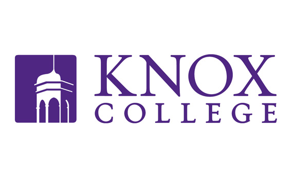 Knox College logo featuring a stylized white tower on a purple background, with the college name in bold purple letters to the right.